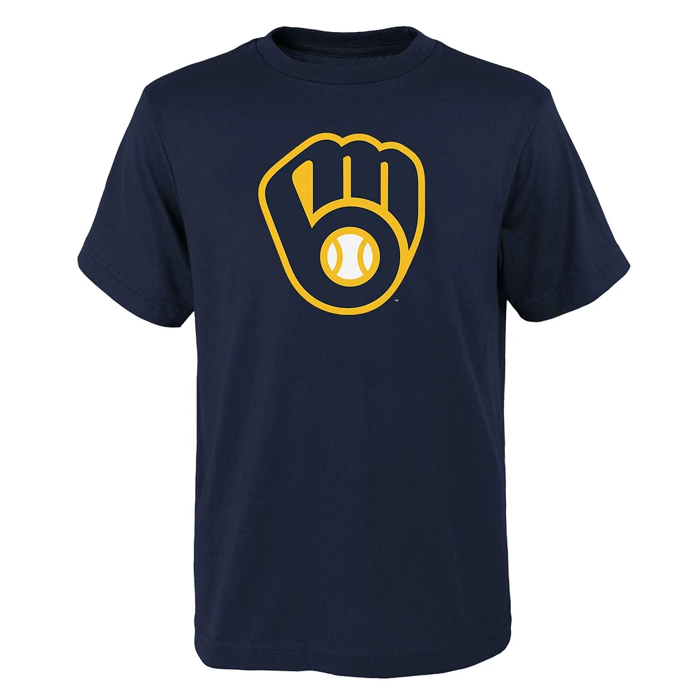 Logo de l'équipe primaire des Milwaukee Brewers pour jeune, bleu marine - T-shirt