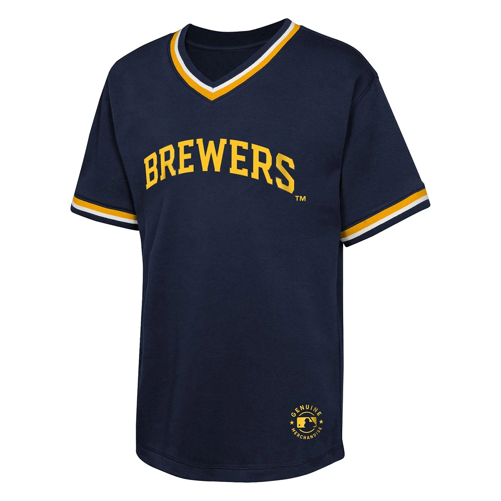 Youth Navy Milwaukee Brewers Relief Pitcher V-Neck T-Shirt