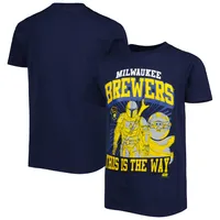 Youth White/Navy Milwaukee Brewers V-Neck T-Shirt Size: Extra Large