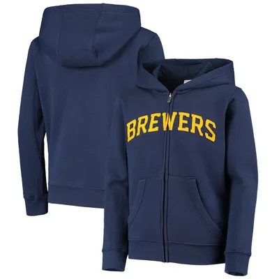 Milwaukee Brewers Youth Team Color Wordmark Full-Zip Hoodie - Navy