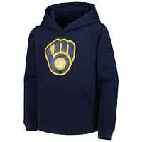 Youth Navy Milwaukee Brewers Team Primary Logo Pullover Hoodie