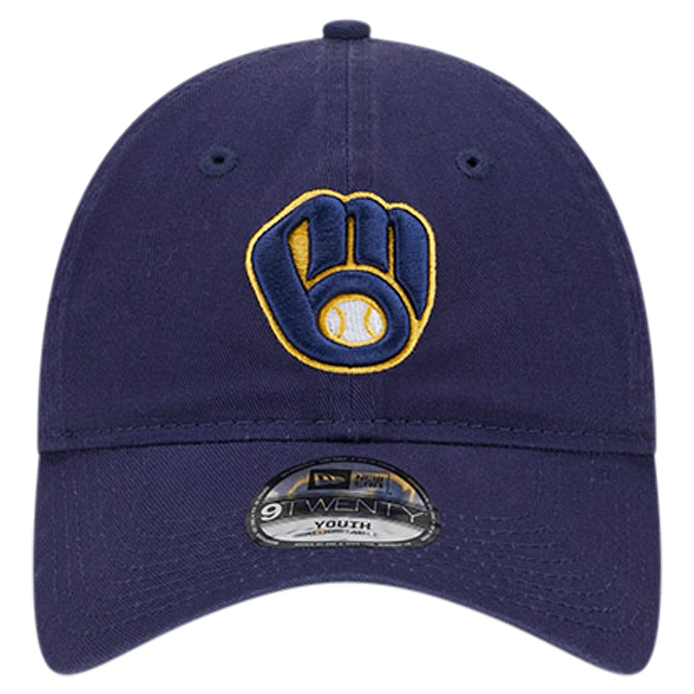 Casquette réglable couleur 9TWENTY de l'équipe des Milwaukee Brewers de Milwaukee New Era pour jeunes, bleu marine