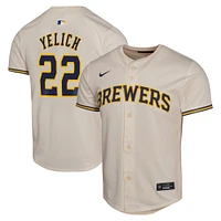 Maillot de joueur match à domicile Nike Christian Yelich pour jeunes des Milwaukee Brewers crème