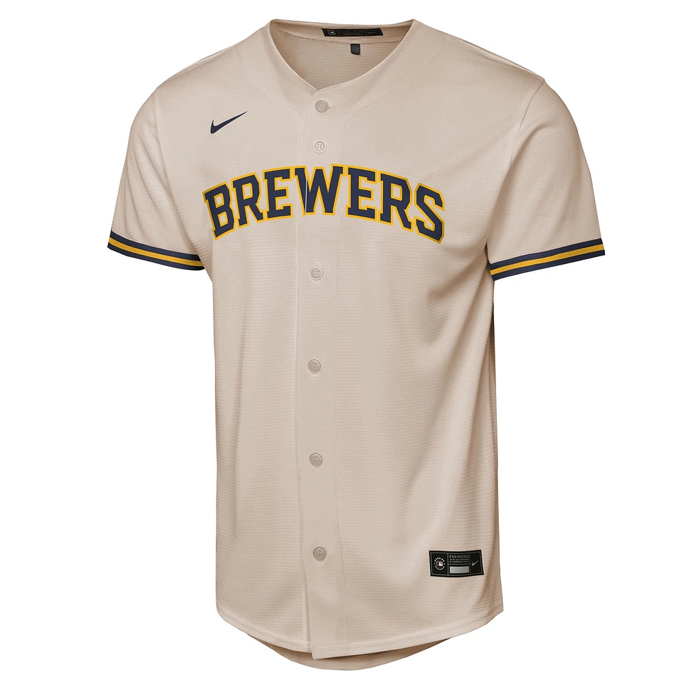 Maillot de joueur Nike Christian Yelich Cream Milwaukee Brewers Home Replica 2.0 pour jeunes