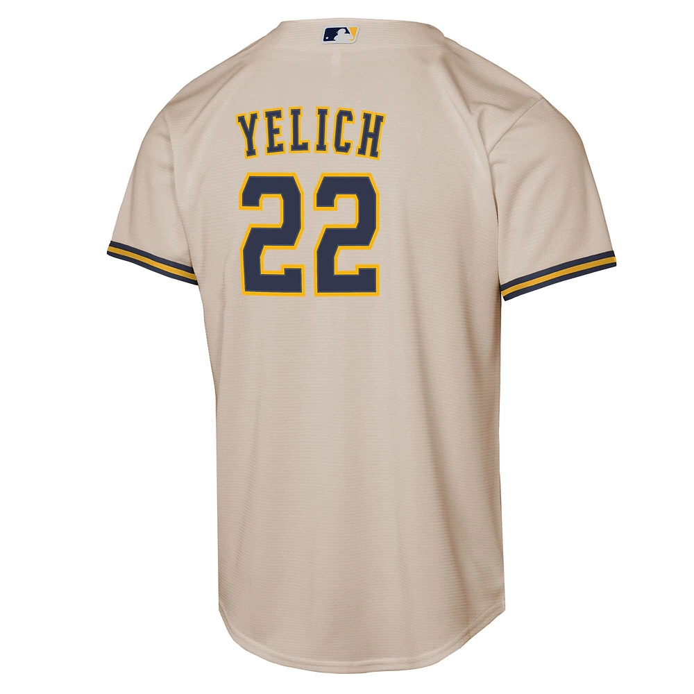 Maillot de joueur Nike Christian Yelich Cream Milwaukee Brewers Home Replica 2.0 pour jeunes
