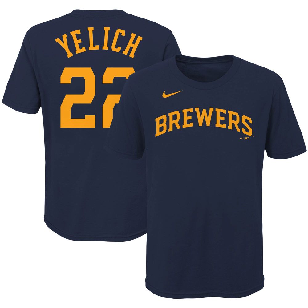 Youth Nike Christian Yelich Navy Milwaukee Brewers Player Name & Number