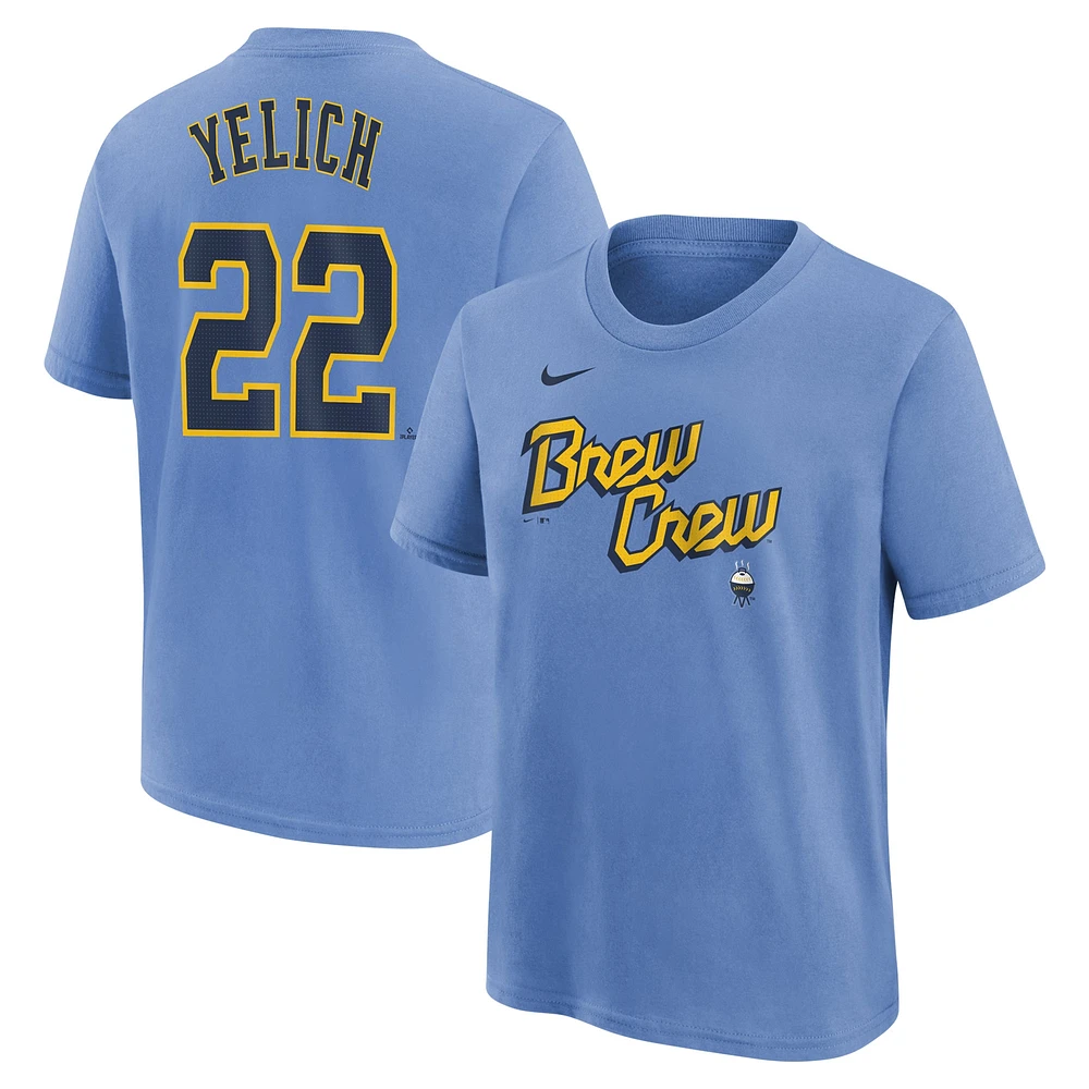Youth Nike Christian Yelich Powder Blue Milwaukee Brewers Fuse City Connect Name & Number T-Shirt