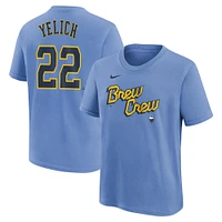 Youth Nike Christian Yelich Powder Blue Milwaukee Brewers Fuse City Connect Name & Number T-Shirt