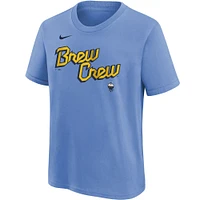 T-shirt Nike Jackson Chourio pour jeune, bleu poudre, Milwaukee Brewers City Connect, nom et numéro du joueur