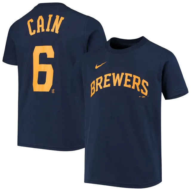 Women's Nike Christian Yelich Navy Milwaukee Brewers Name & Number T-Shirt