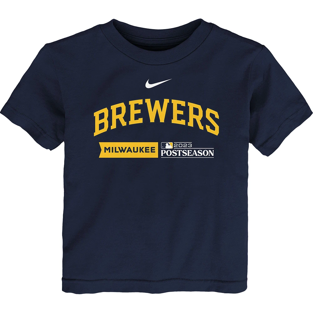 T-shirt Nike bleu marine pour jeunes des Milwaukee Brewers de la collection authentique séries éliminatoires 2023