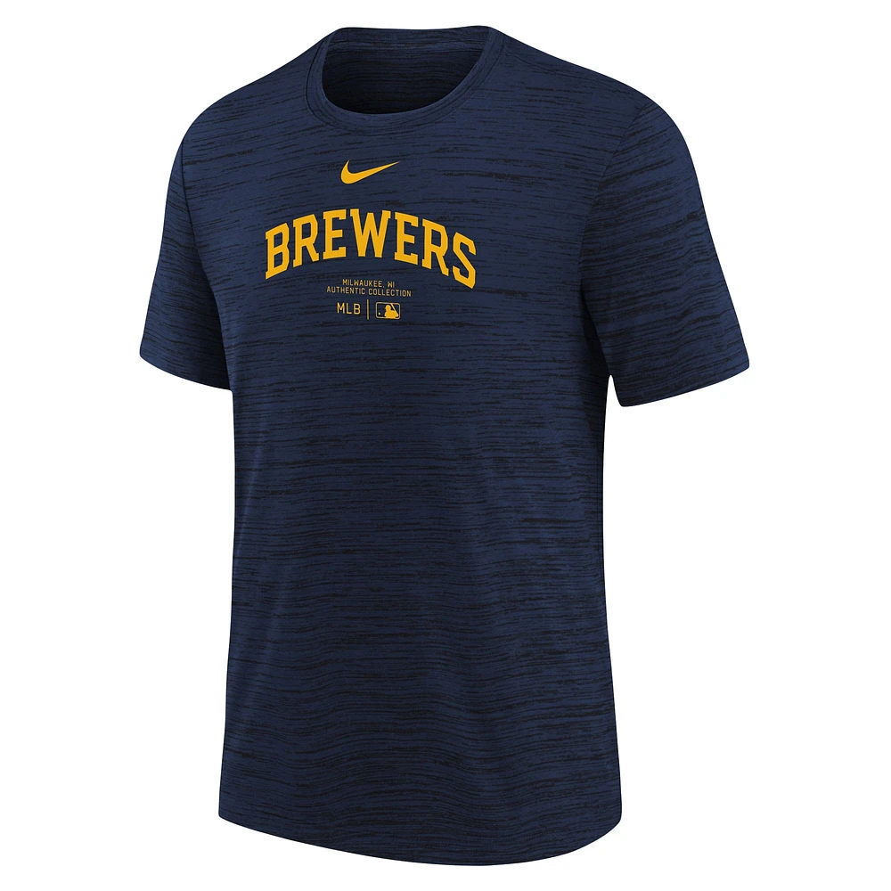 T-shirt Nike pour jeunes Milwaukee Brewers Authentic Collection Practice Performance, bleu marine