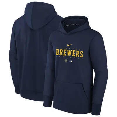 Milwaukee Brewers Nike Youth Pregame Performance Pullover Hoodie - Navy