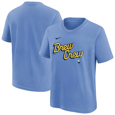 Youth Nike  Powder Blue Milwaukee Brewers City Connect Wordmark T-Shirt
