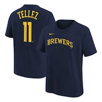 T-shirt avec nom et numéro de joueur des Milwaukee Brewers Nike Rowdy Tellez bleu marine pour jeune