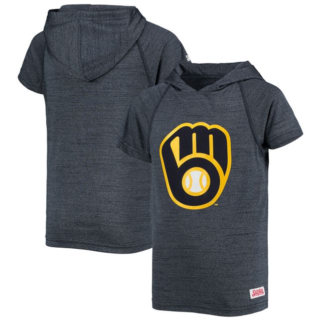 Chandail à capuchon manches courtes raglan des Milwaukee Brewers bleu marine chiné pour jeune