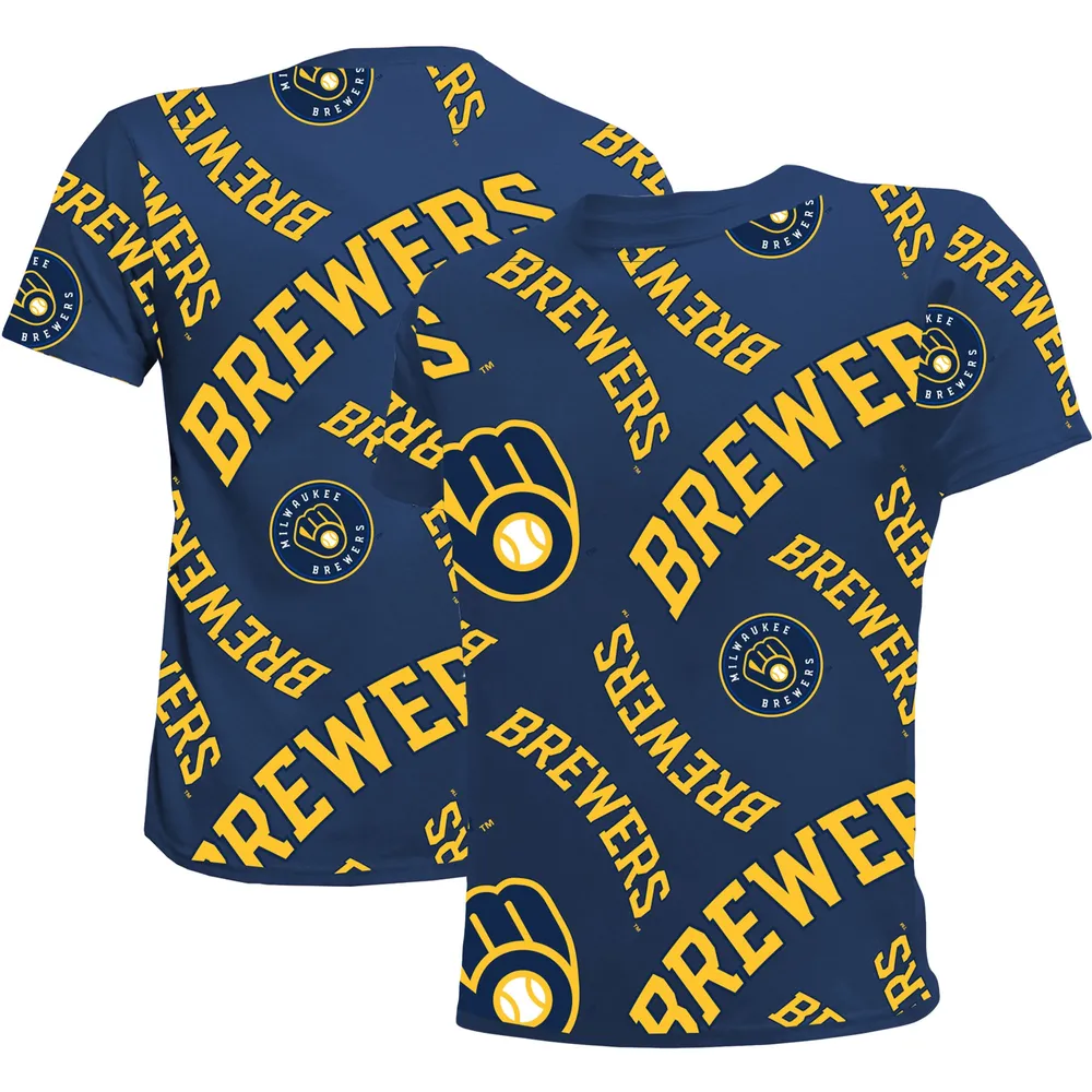 Lids Milwaukee Brewers Stitches Youth Allover Team T-Shirt - Navy