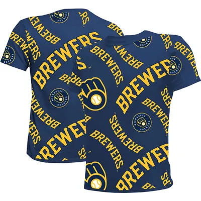 Milwaukee Brewers Stitches Youth Allover Team T-Shirt - Navy