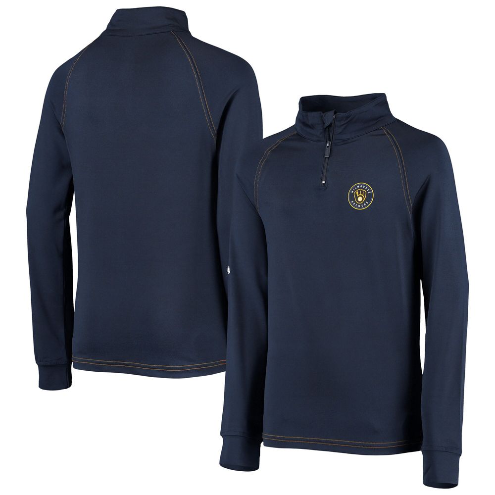 Youth Stitches Navy Milwaukee Brewers Raglan Quarter-Zip Jacket