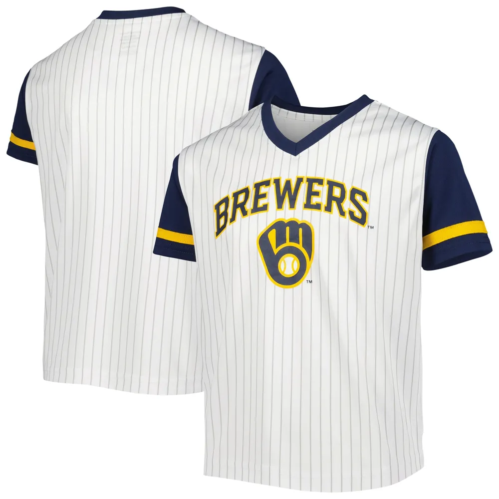 Lids Milwaukee Brewers Youth V-Neck T-Shirt - White/Navy