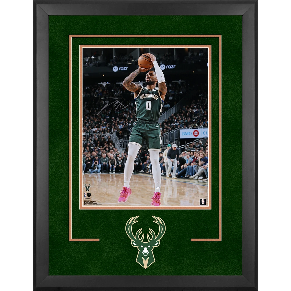 Damian Lillard Milwaukee Bucks Autographed Deluxe Framed 16" x 20" Jump Shot Photograph