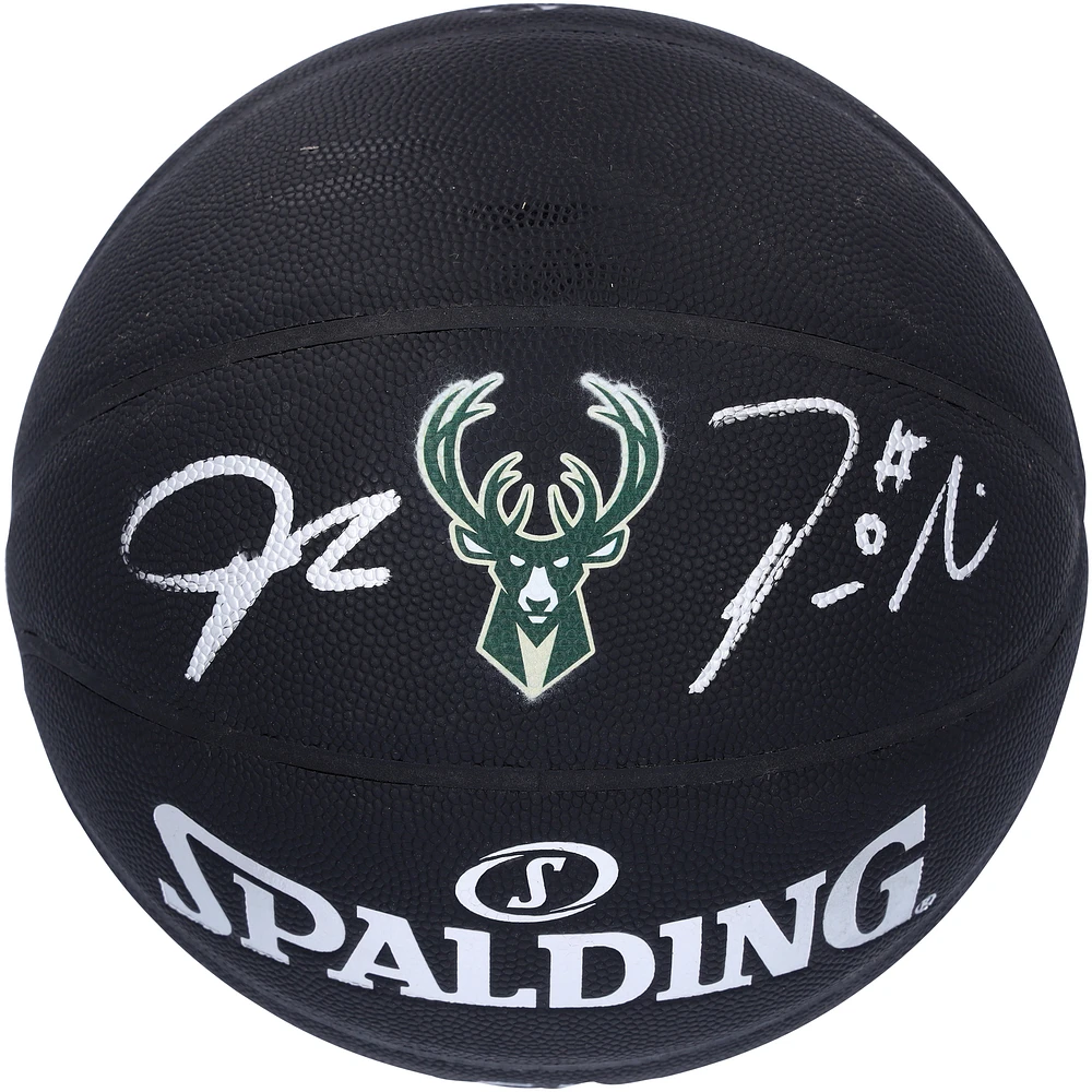 Giannis Antetokounmpo & Damian Lillard Milwaukee Bucks Autographed Black Spalding Team Logo Basketball - BAS