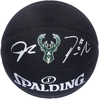 Giannis Antetokounmpo & Damian Lillard Milwaukee Bucks Autographed Black Spalding Team Logo Basketball - BAS