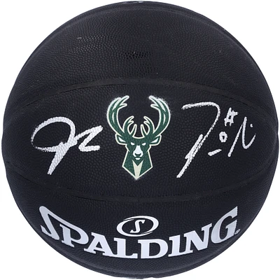 Giannis Antetokounmpo & Damian Lillard Milwaukee Bucks Autographed Black Spalding Team Logo Basketball - BAS