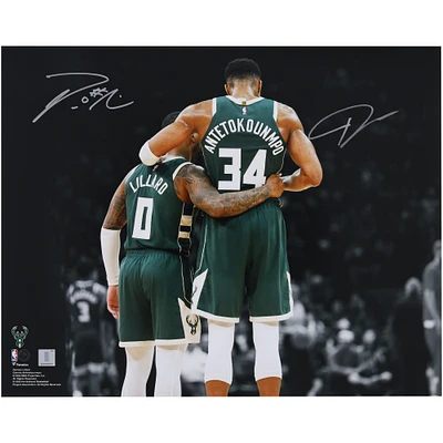 Giannis Antetokounmpo & Damian Lillard Milwaukee Bucks Autographed 16" x 20" Hug Spotlight Photograph 