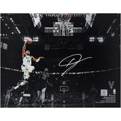 Giannis Antetokounmpo Milwaukee Bucks Autographed 11" x 14" Dunk vs. Indiana Pacers Spotlight Photograph