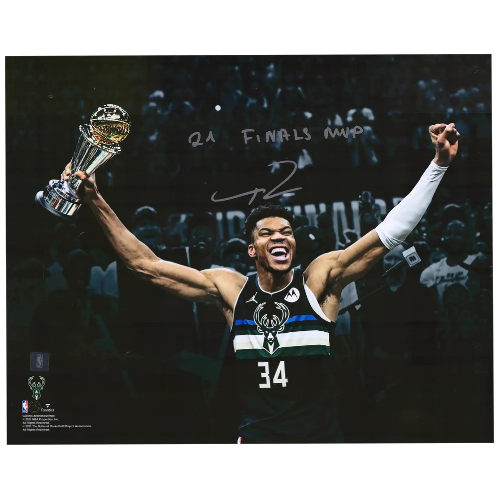 Giannis Antetokounmpo Milwaukee Bucks Fanatics Authentic Unsigned 2021 Bill  Russell NBA Finals MVP Celebration Photograph