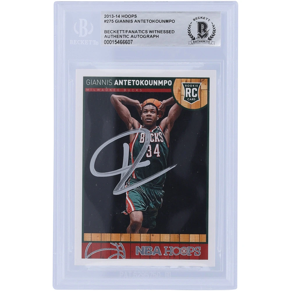 Carte de recrue authentifiée autographiée par Giannis Antetokounmpo Milwaukee Bucks 2013-14 Panini Hoops #275 Beckett Fanatics Witnessed