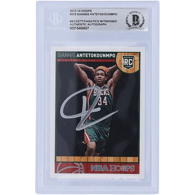 Carte de recrue authentifiée autographiée par Giannis Antetokounmpo Milwaukee Bucks 2013-14 Panini Hoops #275 Beckett Fanatics Witnessed