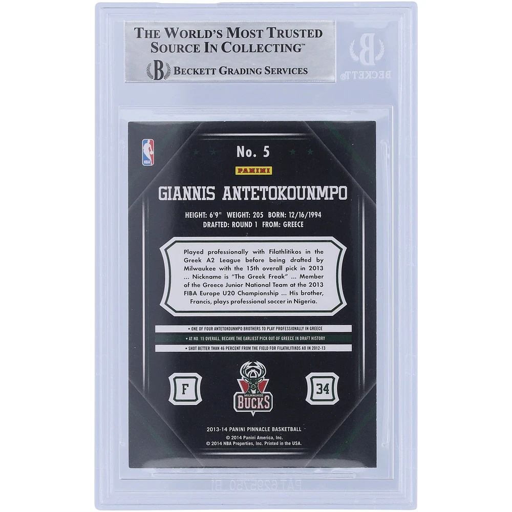 Carte de recrue authentifiée autographiée par Giannis Antetokounmpo Milwaukee Bucks 2013-14 Panini Pinnacle #5 Beckett Fanatics Witnessed