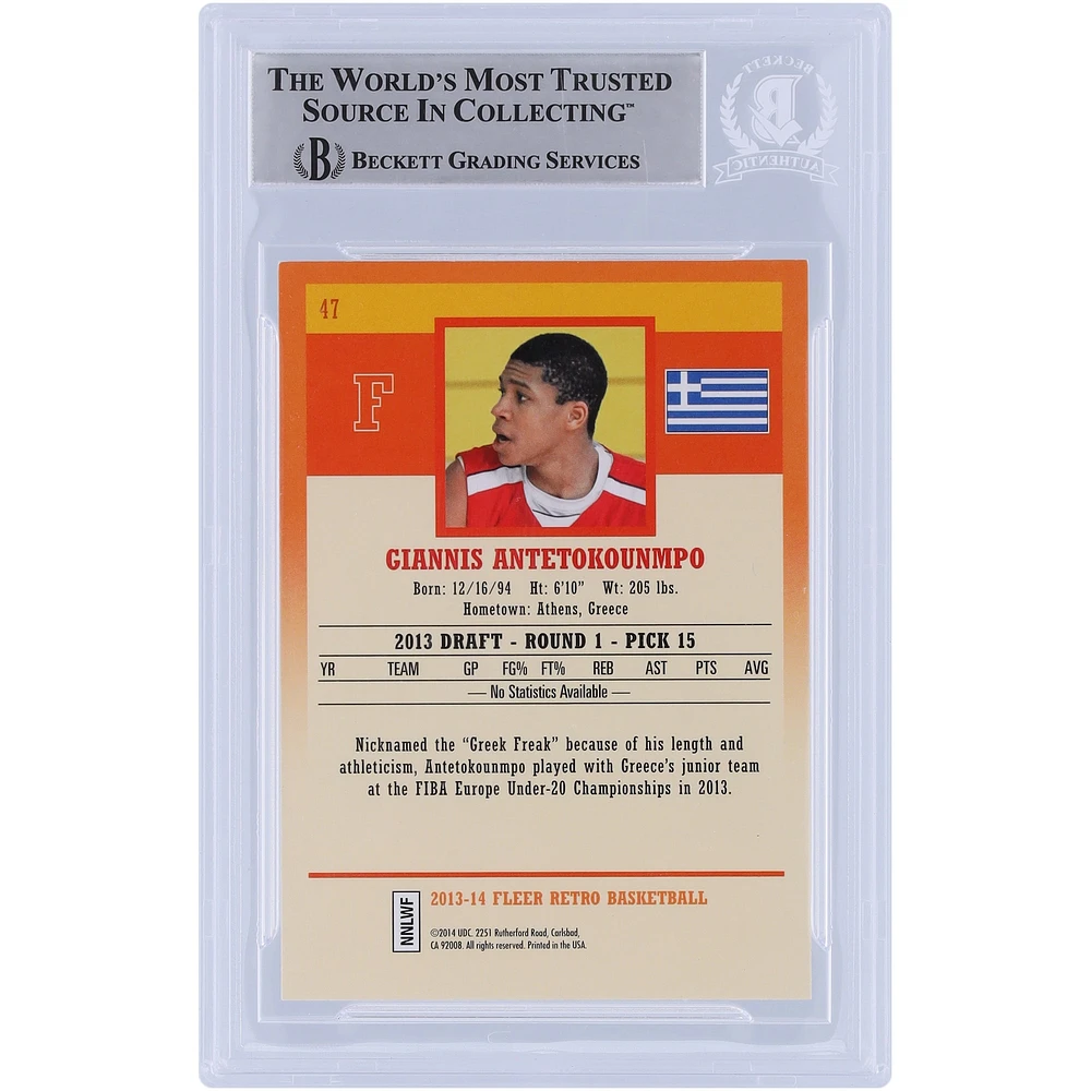 Giannis Antetokounmpo Milwaukee Bucks Autographed 2013-14 Upper Deck Fleer Retro #47 Beckett Fanatics Witnessed Authenticated Rookie Card 