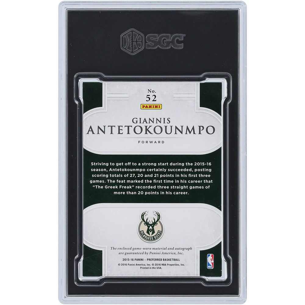 Giannis Antetokounmpo Milwaukee Bucks Autographed 2015-16 Panini Preferred Silhouettes White Box Relic #52 #1/1 SGC Authenticated 8.5/10 Card