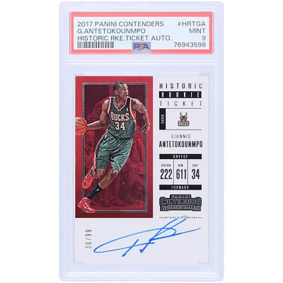 Giannis Antetokounmpo Milwaukee Bucks Autographed 2017-18 Panini Contenders Historic Rookie Ticket #HRT-GA #/99 PSA Authenticated 9 Card