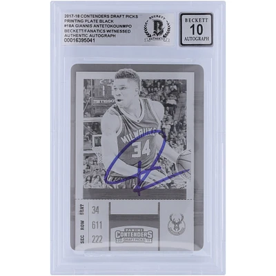 Giannis Antetokounmpo Milwaukee Bucks Autographié 2017-18 Panini Contenders Optic Draft Picks Plaque d'impression noire #18 #1/1 Beckett Fanatics Witnessed Authenticated 10 Card