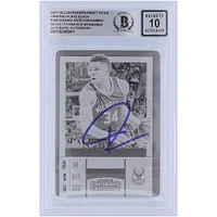 Giannis Antetokounmpo Milwaukee Bucks Autographié 2017-18 Panini Contenders Optic Draft Picks Plaque d'impression noire #18 #1/1 Beckett Fanatics Witnessed Authenticated 10 Card