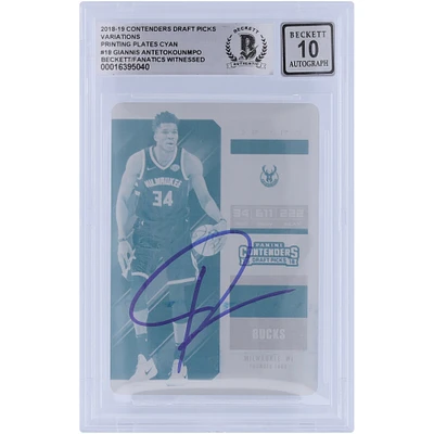 Giannis Antetokounmpo Milwaukee Bucks Autographed 2018-19 Panini Contenders Optic Draft Picks Variations Cyan Printing Plate #18 #1/1 Beckett Fanatics Witnessed Authenticated 10 Card 