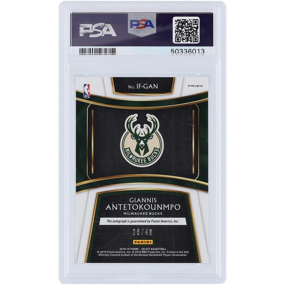 Carte Panini Select In Flight #IF-GAN #26/49 PSA authentifiée 2018-19 autographiée par Giannis Antetokounmpo Milwaukee Bucks