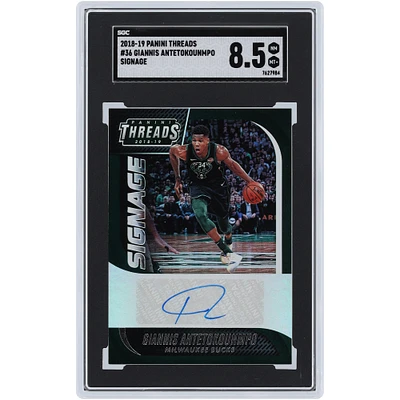 Carte 8,5 authentifiée SGC autographiée par Giannis Antetokounmpo Milwaukee Bucks 2018-19 Panini Threads Signage #36