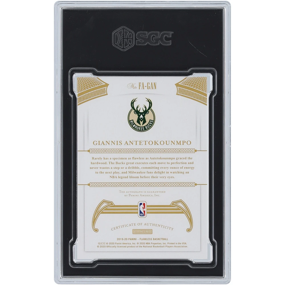 Carte Panini Flawless Ruby #FA-GAN #2/15 SGC authentifiée 9/10 autographiée par Giannis Antetokounmpo Milwaukee Bucks 2019-20