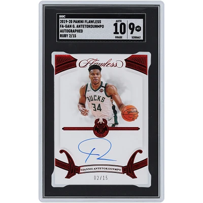 Carte Panini Flawless Ruby #FA-GAN #2/15 SGC authentifiée 9/10 autographiée par Giannis Antetokounmpo Milwaukee Bucks 2019-20