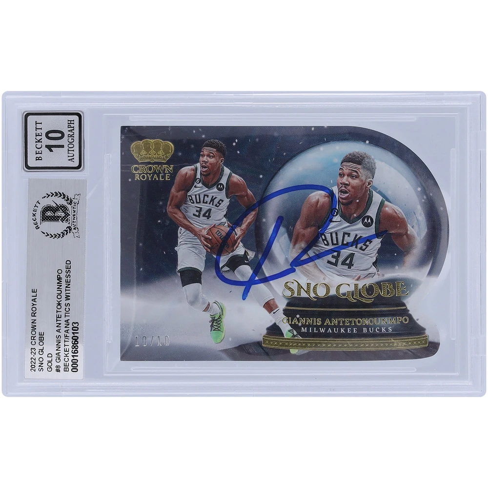 Giannis Antetokounmpo Milwaukee Bucks Autographed 2022-23 Panini Crown Royale Sno Globe Gold #8 #10/10 Beckett Fanatics Witnessed Authenticated 10 Card 