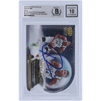 Giannis Antetokounmpo Milwaukee Bucks Autographed 2022-23 Panini Crown Royale Sno Globe Gold #8 #10/10 Beckett Fanatics Witnessed Authenticated 10 Card 