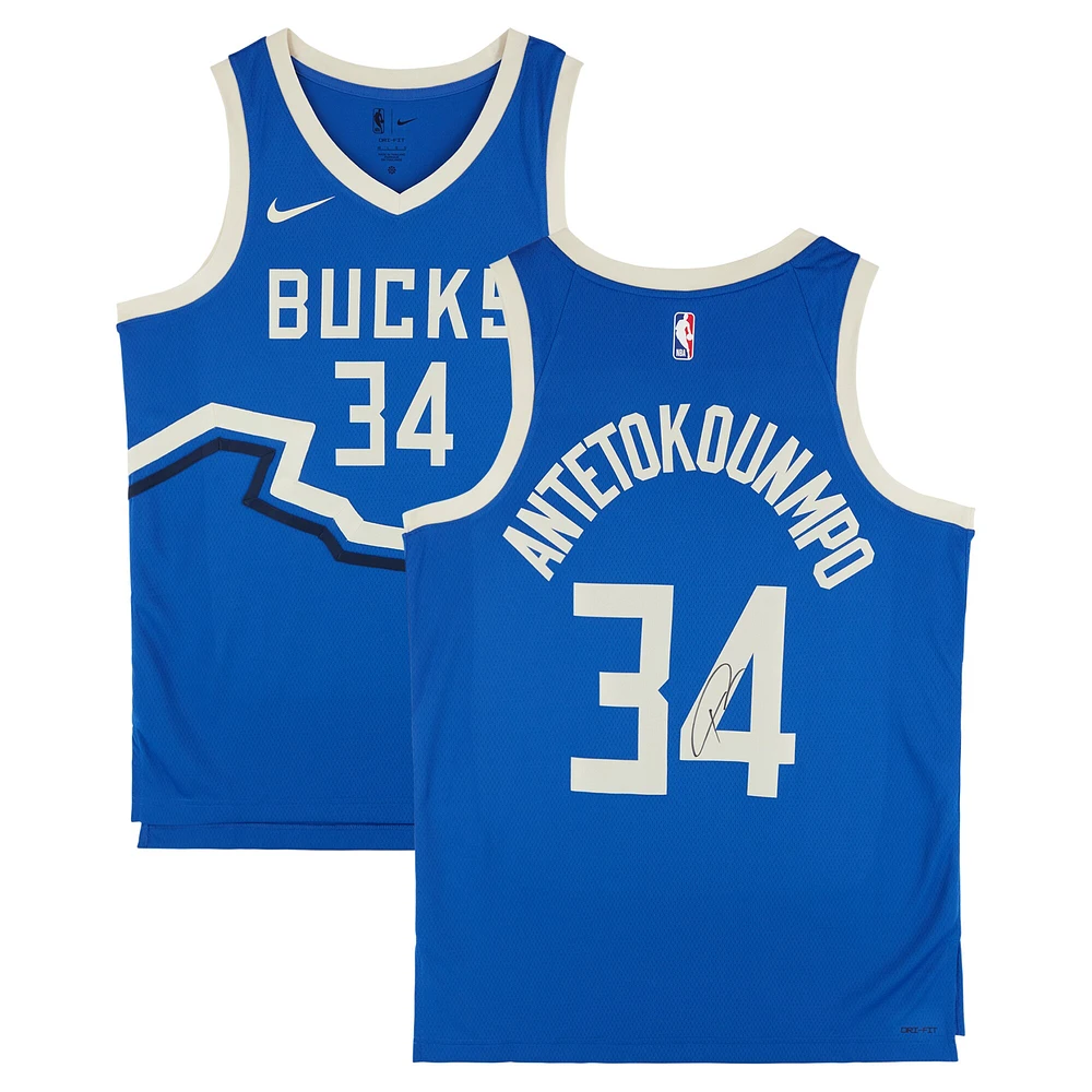 Giannis Antetokounmpo Milwaukee Bucks Autographed Nike 2024-25 Blue City Edition Swingman Jersey 