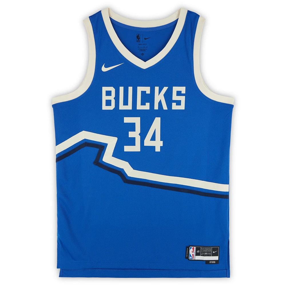 Giannis Antetokounmpo Milwaukee Bucks Autographed Nike 2024-25 Blue City Edition Swingman Jersey 