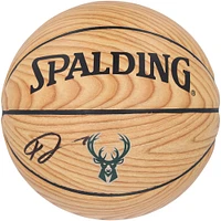 Giannis Antetokounmpo Milwaukee Bucks Autographed Spalding Woodgrain Logo Basketball 