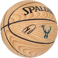 Giannis Antetokounmpo Milwaukee Bucks Autographed Spalding Woodgrain Logo Basketball 